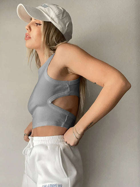'Ulani' Cutout Round Neck Tank Top - Celes Fashion